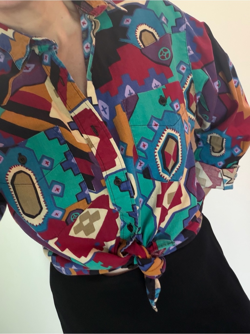 Vintage Frontier Series multi button up down western Aztec large L